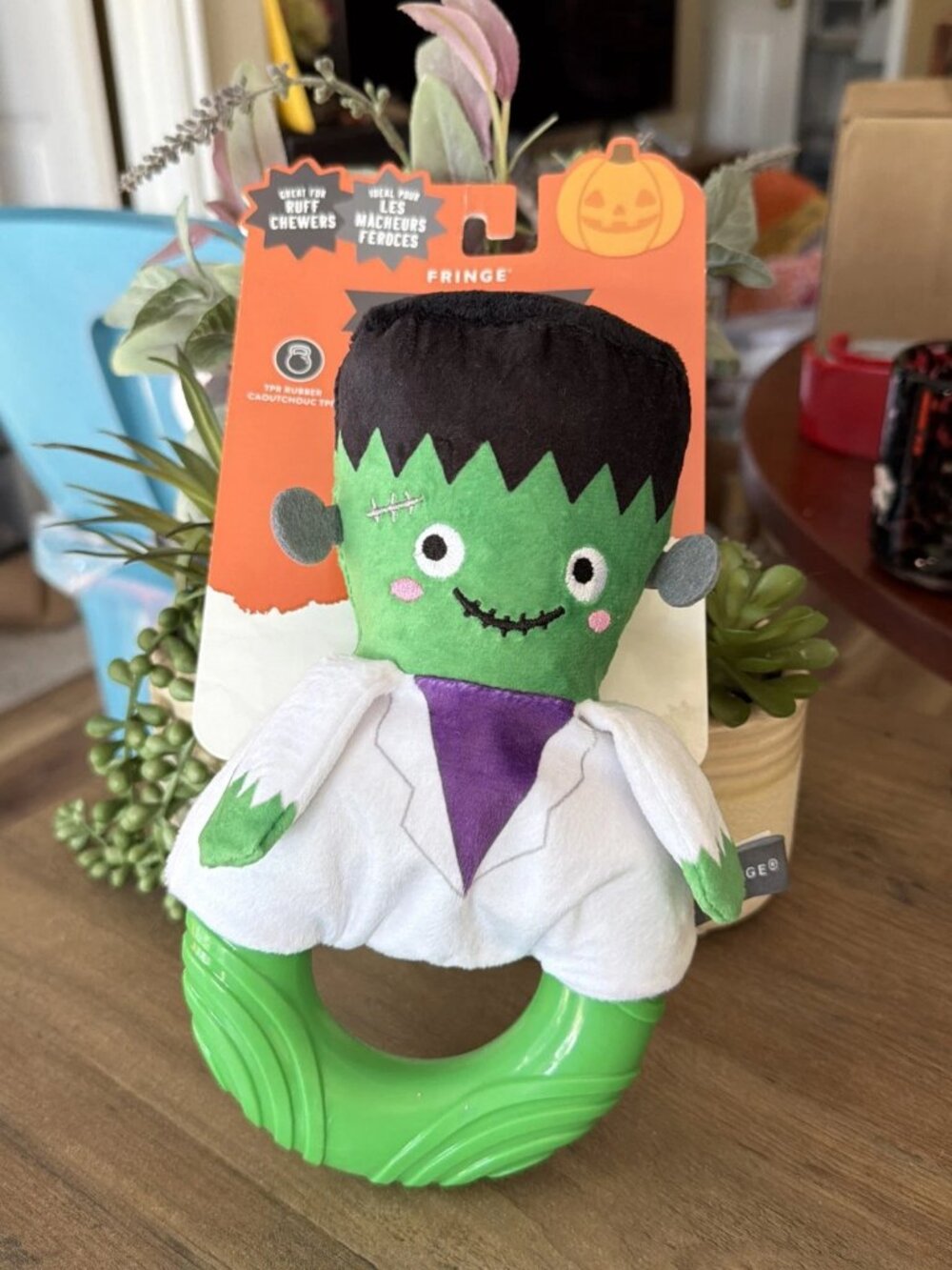 Fringe Halloween Frankenstein Squeaky Toy With Rubber Ring - Shockingly Good